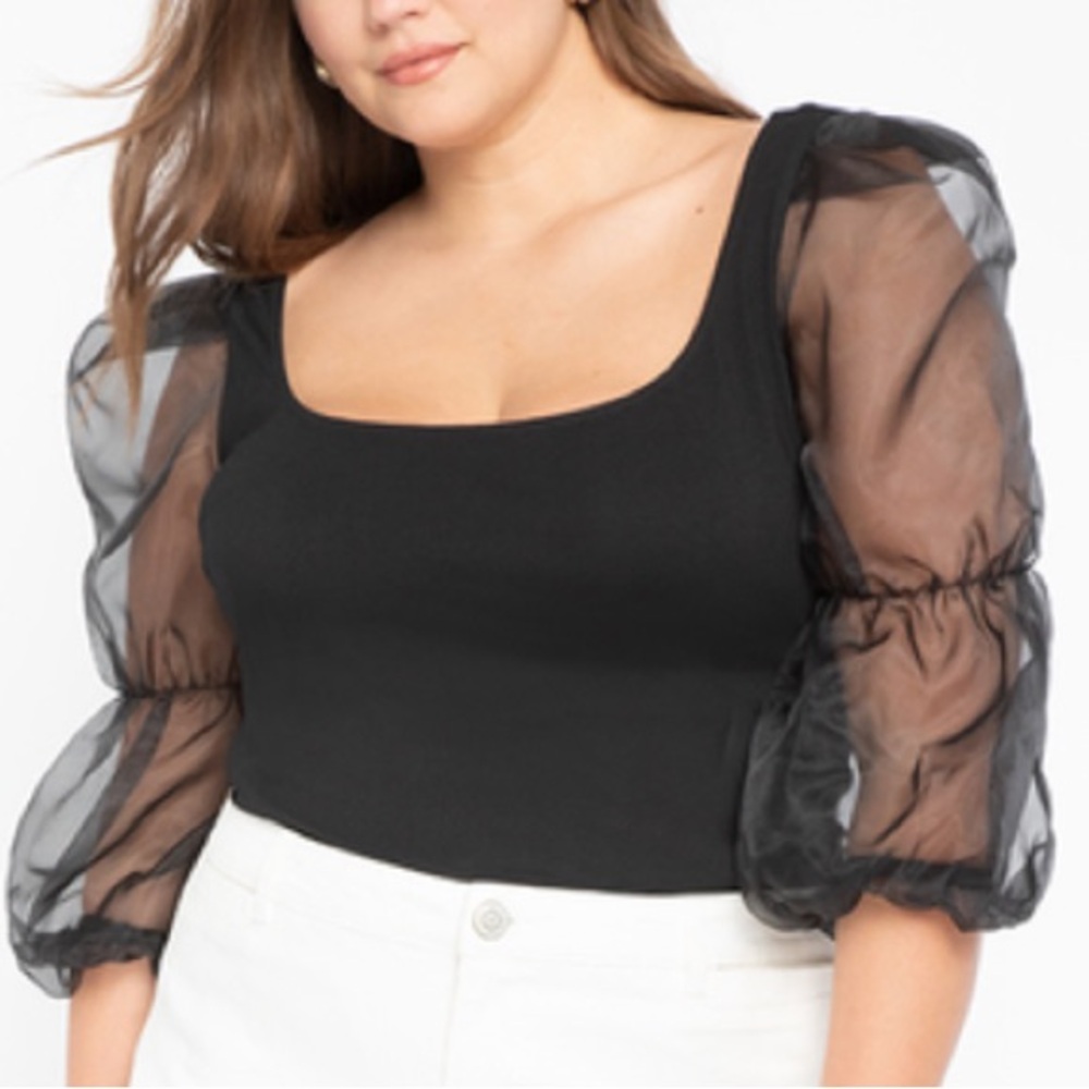 Eloquii black top with sheer sleeves